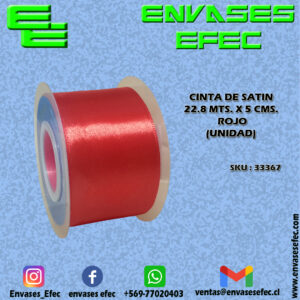 CINTA DE SATIN 22.8 X 5 CMS. ROJO (UNIDAD)
