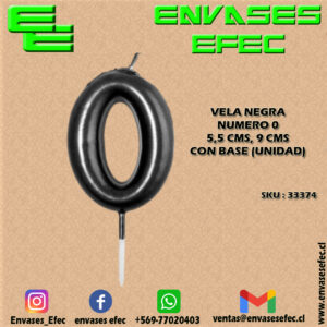 VELA NEGRA NUMERO 0 - 5,5 CMS X 9 CMS CON BASE (UNIDAD)