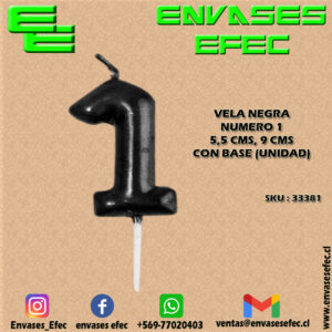VELA NEGRA NUMERO 1 - 5,5 CMS X 9 CMS CON BASE (UNIDAD)