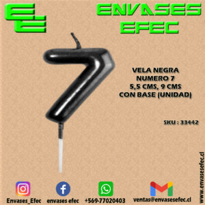VELA NEGRA NUMERO 7 - 5,5 CMS X 9 CMS CON BASE (UNIDAD)