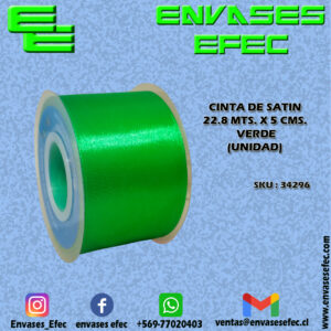 CINTA DE SATIN 22.8 X 5 CMS. VERDE (UNIDAD)