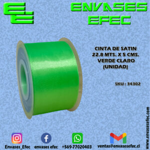 CINTA DE SATIN 22.8 X 5 CMS. VERDE CLARO (UNIDAD)