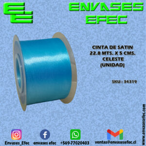 CINTA DE SATIN 22.8 X 5 CMS. CELESTE (UNIDAD)