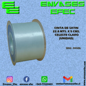 CINTA DE SATIN 22.8 X 5 CMS. CELESTE CLARO (UNIDAD)