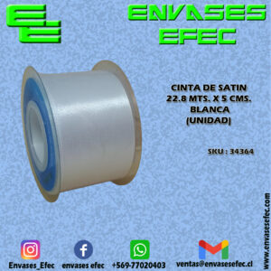 CINTA DE SATIN 22.8 X 5 CMS. BLANCA (UNIDAD)