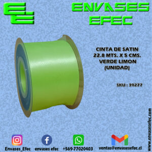 CINTA DE SATIN 22.8 X 5 CMS. VERDE LIMON (UNIDAD)