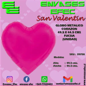 GLOBO METALICO CORAZON 49.5 X 44.5 CMS FUCSIA (UNIDAD)