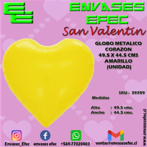 GLOBO METALICO CORAZON 49.5 X 44.5 CMS AMARILLO (UNIDAD)