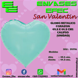 GLOBO METALICO CORAZON 49.5 X 44.5 CMS CALIPSO CLARO (UNIDAD)