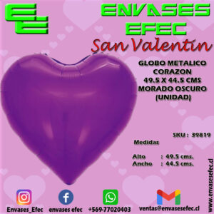 GLOBO METALICO CORAZON 49.5 X 44.5 CMS MORADO OSCURO (UNIDAD)