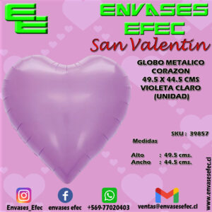 GLOBO METALICO CORAZON 49.5 X 44.5 CMS VIOLETA CLARO (UNIDAD)