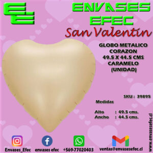 GLOBO METALICO CORAZON 49.5 X 44.5 CMS CARAMELO (UNIDAD)