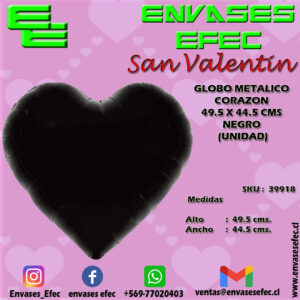 GLOBO METALICO CORAZON 49.5 X 44.5 CMS NEGRO (UNIDAD)
