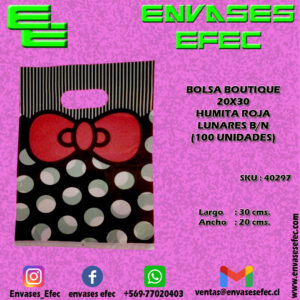 BOLSA BOUTIQUE 20X30 HUMITA ROJA LUNARES B/N  (100 UNIDADES)