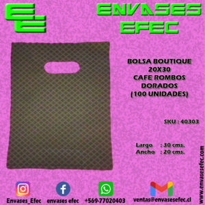 BOLSA BOUTIQUE 20X30 CAFE ROMBOS DORADOS  (100 UNIDADES)