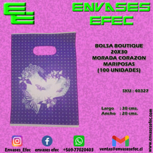 BOLSA BOUTIQUE 20X30 AZUL CORAZON MARIPOSAS  (100 UNIDADES)