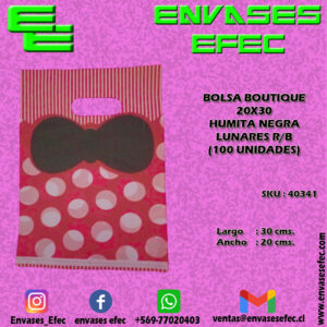 BOLSA BOUTIQUE 20X30 HUMITA NEGRA LUNARES R/B  (100 UNIDADES)