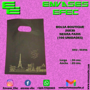 BOLSA BOUTIQUE 20X30 NEGRA PARIS (100 UNIDADES)