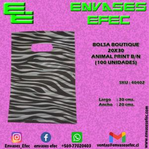 BOLSA BOUTIQUE 20X30 ANIMAL PRINT B/N  (100 UNIDADES)