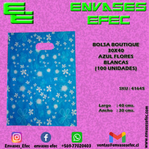 BOLSA BOUTIQUE 30X40 AZUL FLORES BLANCAS (100 UNIDADES)