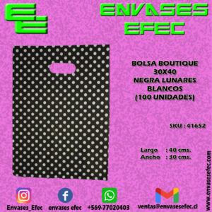 BOLSA BOUTIQUE 30X40 NEGRA LUNARES BLANCOS (100 UNIDADES)