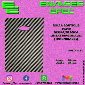 BOLSA BOUTIQUE 30X40 NEGRA/BLANCA LINEAS DIAGONALES (100 UNIDADES)
