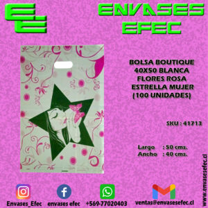 BOLSA BOUTIQUE 40X50 BLANCA FLORES ROSA ESTRELLA MUJER (100 UNIDADES)