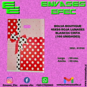 BOLSA BOUTIQUE 40X50 ROJA LUNARES BLANCOS CINTA (100 UNIDADES)
