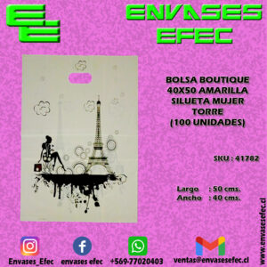 BOLSA BOUTIQUE 40X50 AMARILLA SILUETA MUJER TORRE (100 UNIDADES)