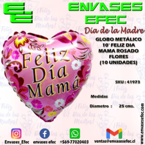 GLOBO METÁLICO 10' FELIZ DIA MAMA ROSADO FLORES (10 UNIDADES)