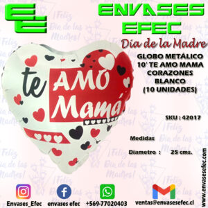 GLOBO METÁLICO 10' TE AMO MAMA CORAZONES BLANCO (10 UNIDADES)