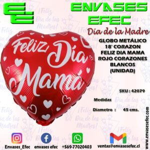 GLOBO METÁLICO 18' CORAZON FELIZ DIA MAMA ROJO CORAZONES BLANCOS (UNIDAD)