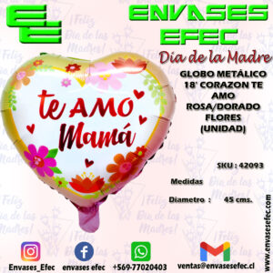 GLOBO METÁLICO 18' CORAZON TE AMO ROSA/DORADO FLORES (UNIDAD)