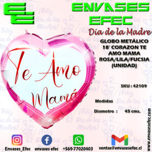 GLOBO METÁLICO 18' CORAZON TE AMO MAMA ROSA/LILA/FUCSIA (UNIDAD)