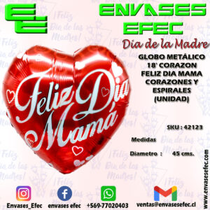 GLOBO METÁLICO 18' CORAZON FELIZ DIA MAMA CORAZONES Y ESPIRALES (UNIDAD)