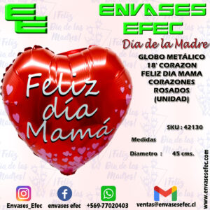 GLOBO METÁLICO 18' CORAZON FELIZ DIA MAMA CORAZONES ROSADOS (UNIDAD)