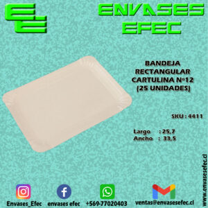 BANDEJA RECTANGULAR CARTULINA Nº12 33.5X25.7 (25 UNIDADES)