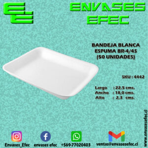 BANDEJA BLANCA ESPUMA BR-4/4S (50 UNIDADES)