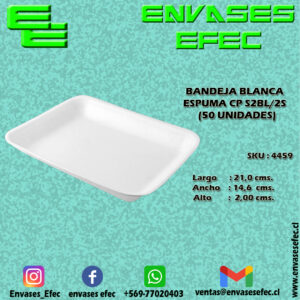 BANDEJA BLANCA ESPUMA CP S2BL/2S (50 UNIDADES)