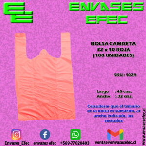 BOLSA CAMISETA 32X40 ROJA (100 UNIDADES)
