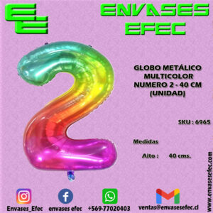 GLOBO METÁLICO MULTICOLOR NUMERO 2 - 40 CM (UNIDAD)
