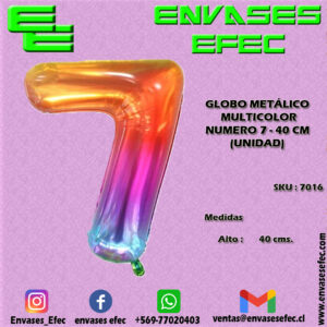 GLOBO METÁLICO MULTICOLOR NUMERO 7 - 40 CM (UNIDAD)