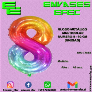 GLOBO METÁLICO MULTICOLOR NUMERO 8 - 40 CM (UNIDAD)