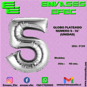GLOBO PLATEADO NUMERO 5 - 16" (UNIDAD)