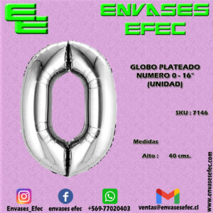 GLOBO PLATEADO NUMERO 0 - 16" (UNIDAD)