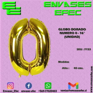GLOBO DORADO NUMERO 0 - 16" (UNIDAD)