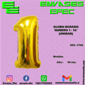 GLOBO DORADO NUMERO 1 - 16" (UNIDAD)