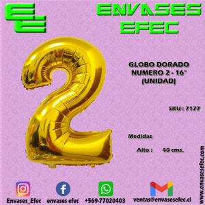 GLOBO DORADO NUMERO 2 - 16" (UNIDAD)