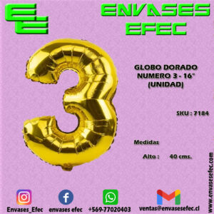 GLOBO DORADO NUMERO 3 - 16" (UNIDAD)