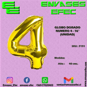 GLOBO DORADO NUMERO 4 - 16" (UNIDAD)